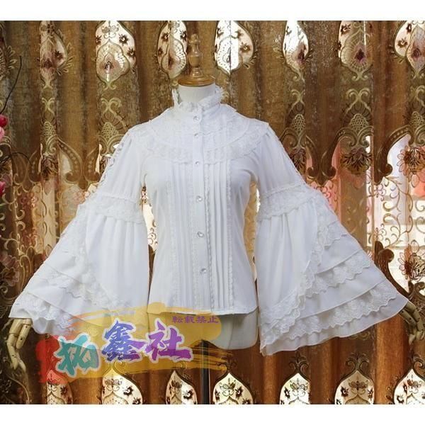 ゴスロリ ロリータ シャツ リボン付き パンク ゴシック 宮廷風 ホワイト ブラック 可愛い 宮廷服 学園祭 文化祭 舞踏会 パーティー 演奏会