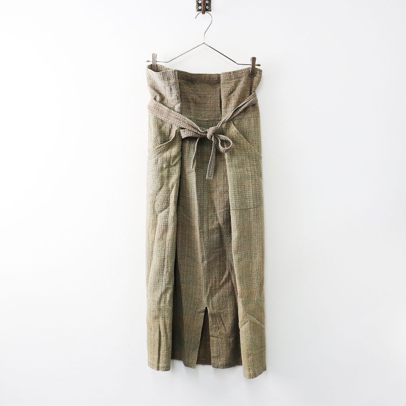 うさと USAATO 手織り 天然草木染め イカスカート カーキ ロング 手紡ぎ 平織り スリット 2400014592025