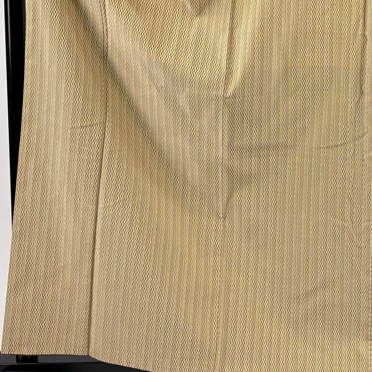 紬 身丈161cm 裄丈66.5cm M 袷 縦縞 幾何学模様 薄黄土色 正絹