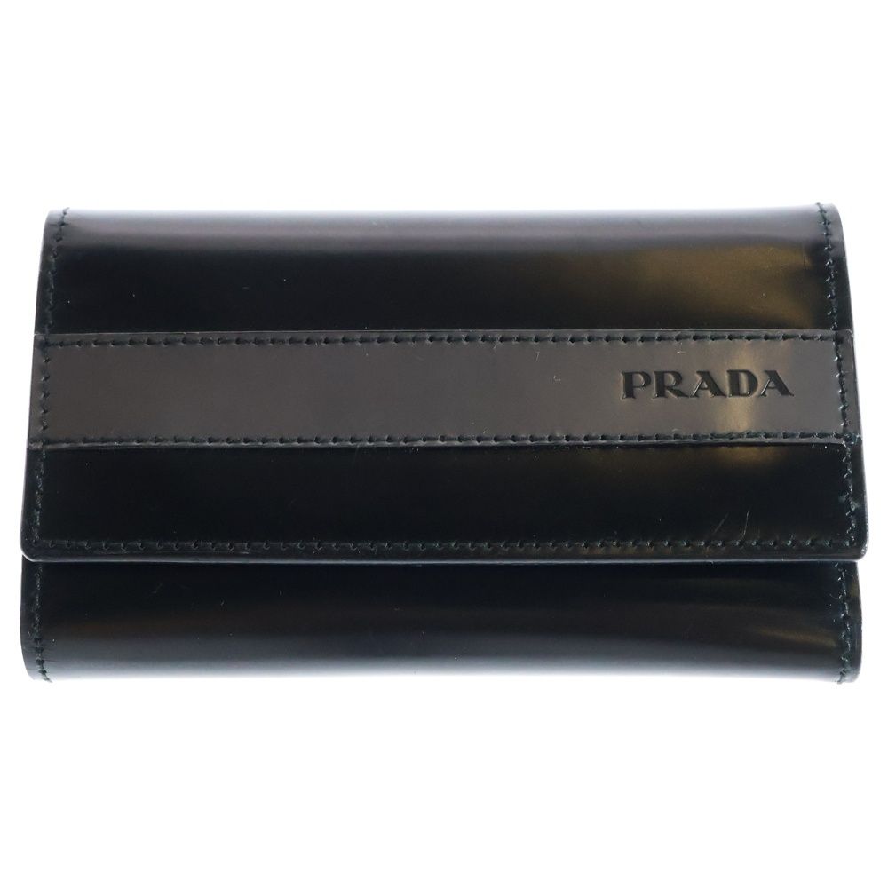 PRADA プラダ 6連キーケース キーホルダー キーリング バッグチャーム ブラック シルバー金具 パテント 2M0025
