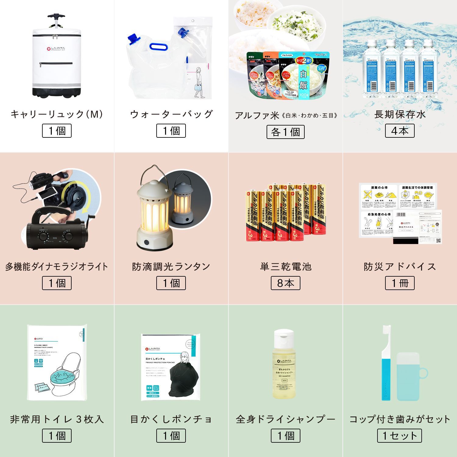 防災安全協会推奨リュック採用 ものすごい防災セット 1人用 キャリーリュックタイプ アルファ米