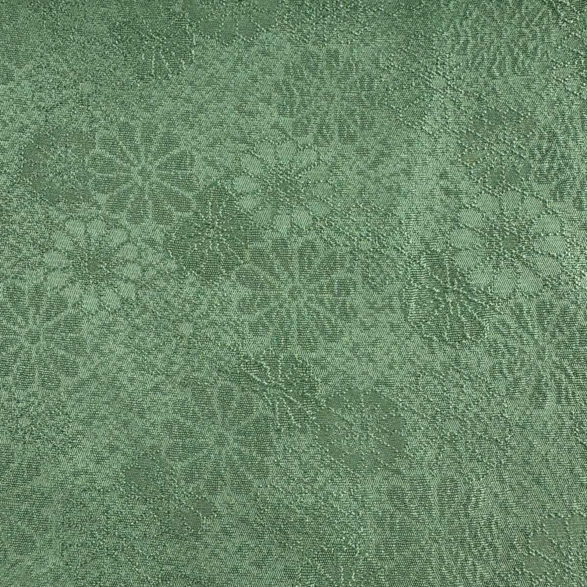 バイセル 着物 美品 名品 色無地 薄緑 一つ紋 地紋に菊 正絹 袷（10月～5月） 168cm Lサイズ ☆☆☆☆ 色無地 身丈159cm 裄丈61cm S 袷 百貫達雄 名古屋帯セット 落款