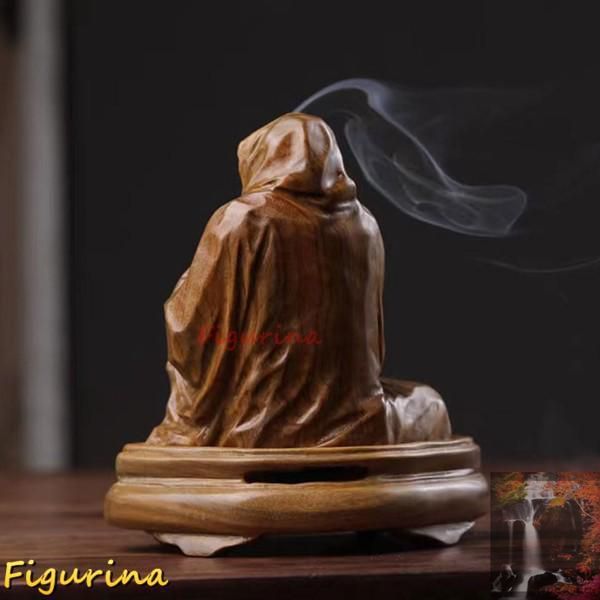 木彫り仏像 達磨大師坐像 12cm 天然木製(?檀木)高級木彫り 達磨像香炉