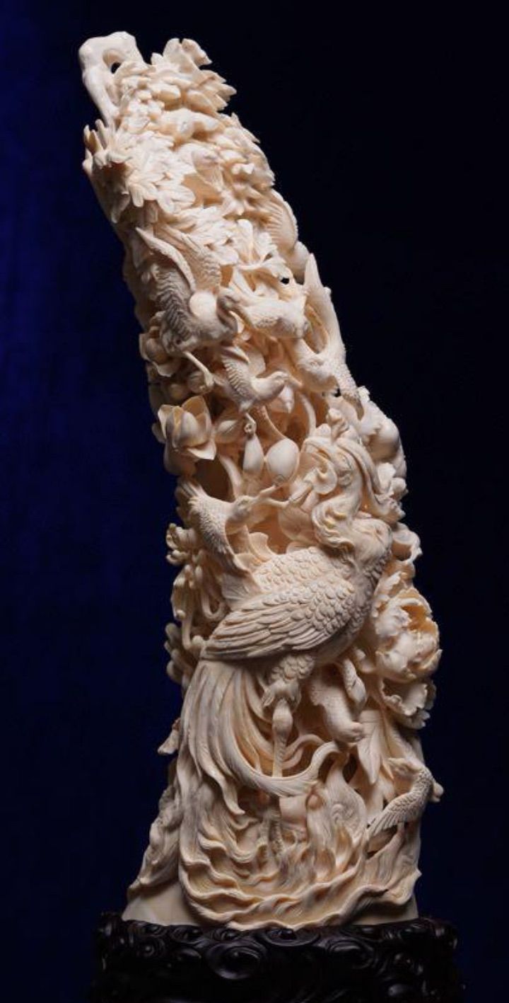天然マンモス牙美しい手作り彫刻百鳥朝鳳 置物 天然マンモス牙美しい手作り彫刻百鳥朝鳳 置物 - メルカリ