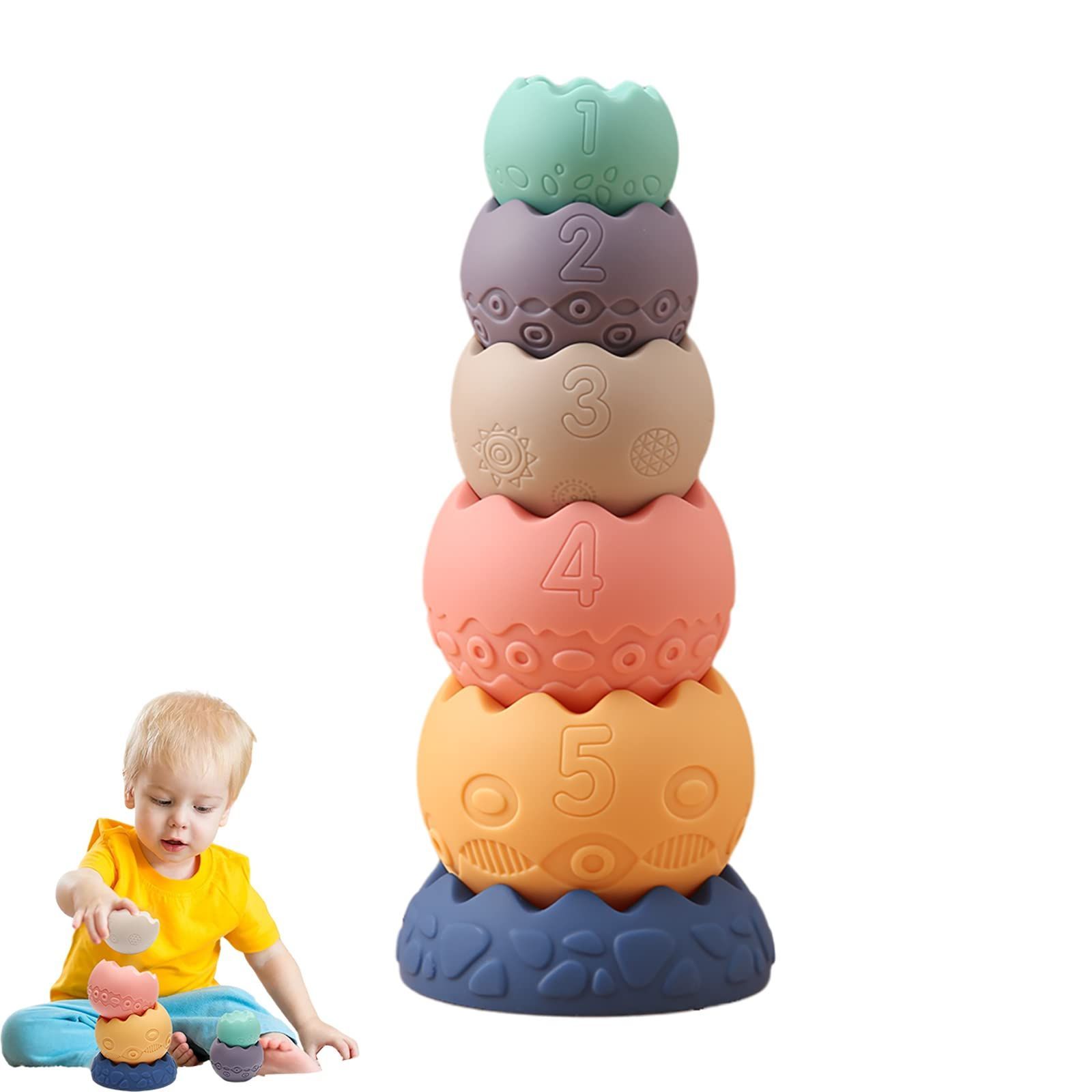 Babe 赤ちゃん 積み木 卵形 シリコン 6pcs 音出る Promise 出産祝い 減圧グッズ ソフトブロック 知育玩具 柔らかい 誕生日プレゼント お風呂 子供 1歳以上