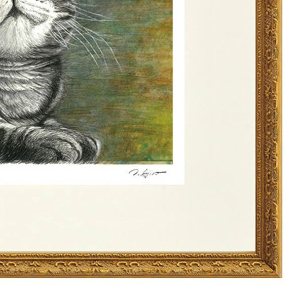 動物画 足代トシ 「テントウムシと猫」 動物画 鉛筆画 複製