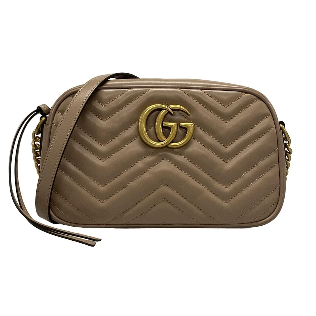 GUCCI グッチ ショルダーバッグ GGマーモント 447632 ピンクベージュ×ゴールド レザー