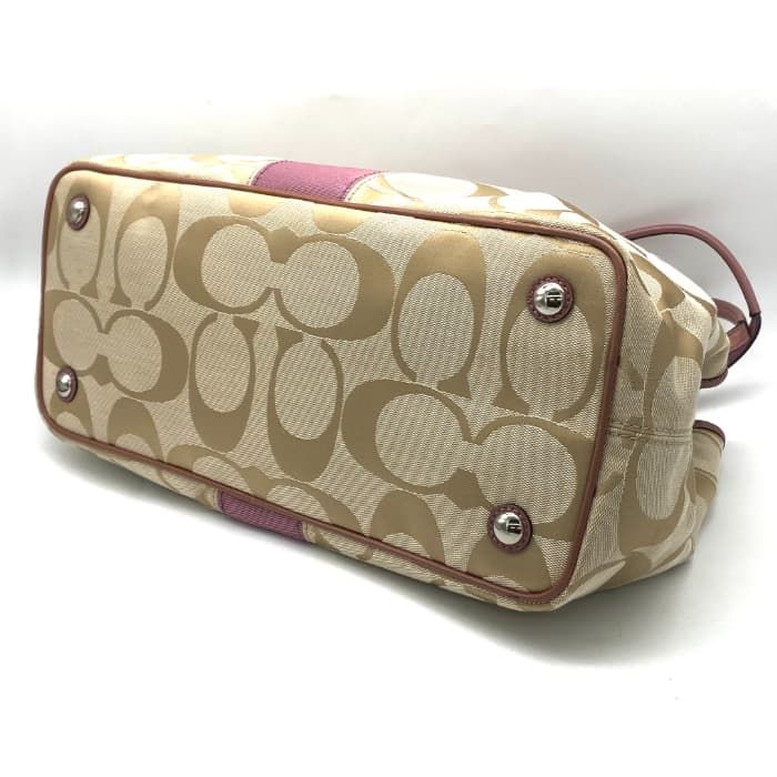 中古】良品 COACH コーチ シグネチャー がま口 キャンバス × エナメル