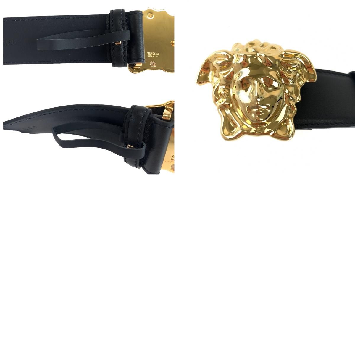 Versace 黒レザーベルト 金色バックル 90⁄36 ヴェルサーチ ベルト