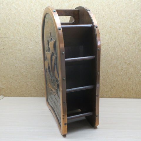 ヴィンテージ 島本製作所 純銅 スリッパラック 両面装飾 木製