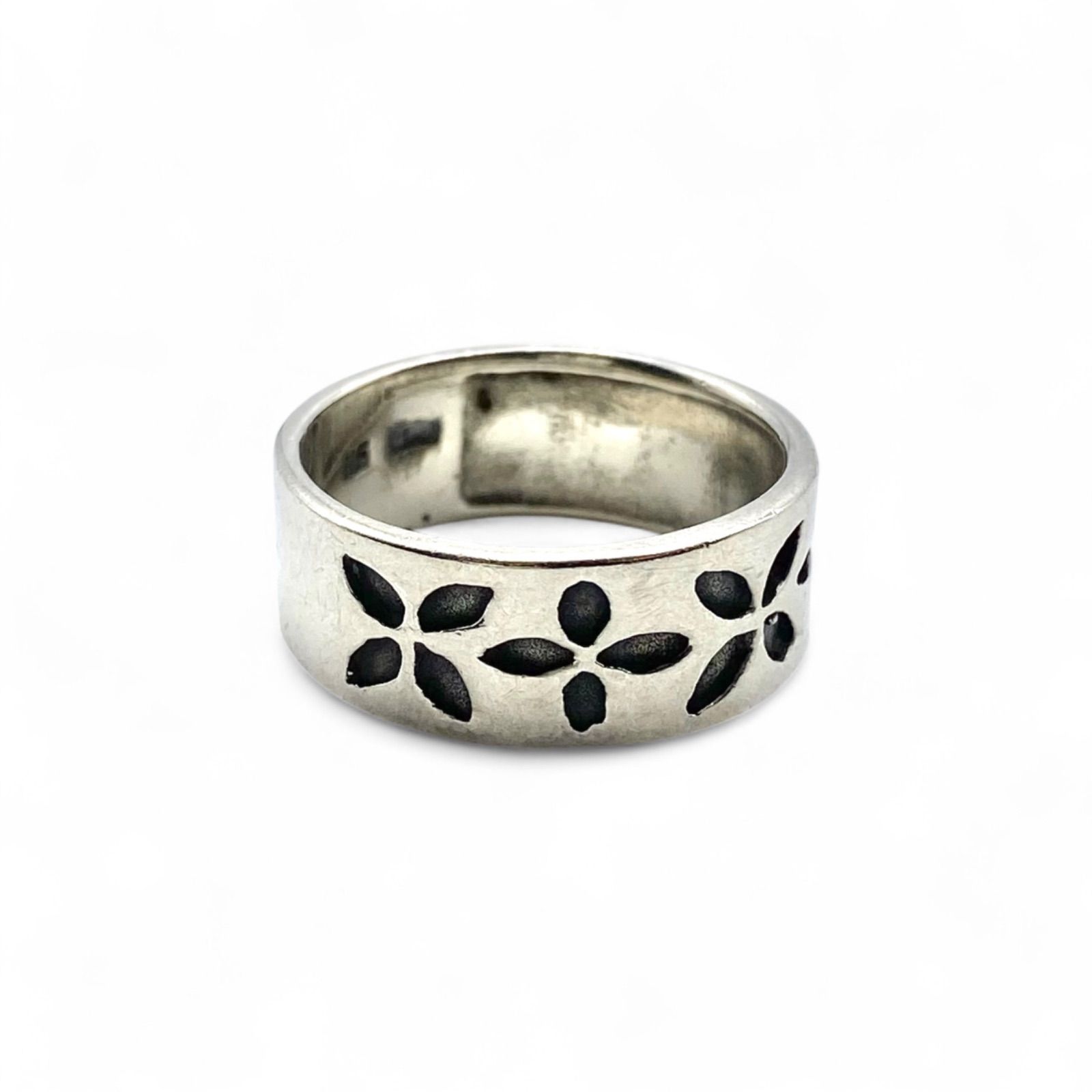 フラワーモチーフ】 スタンプワーク Silver 925 刻印 90s Vintage Ring 