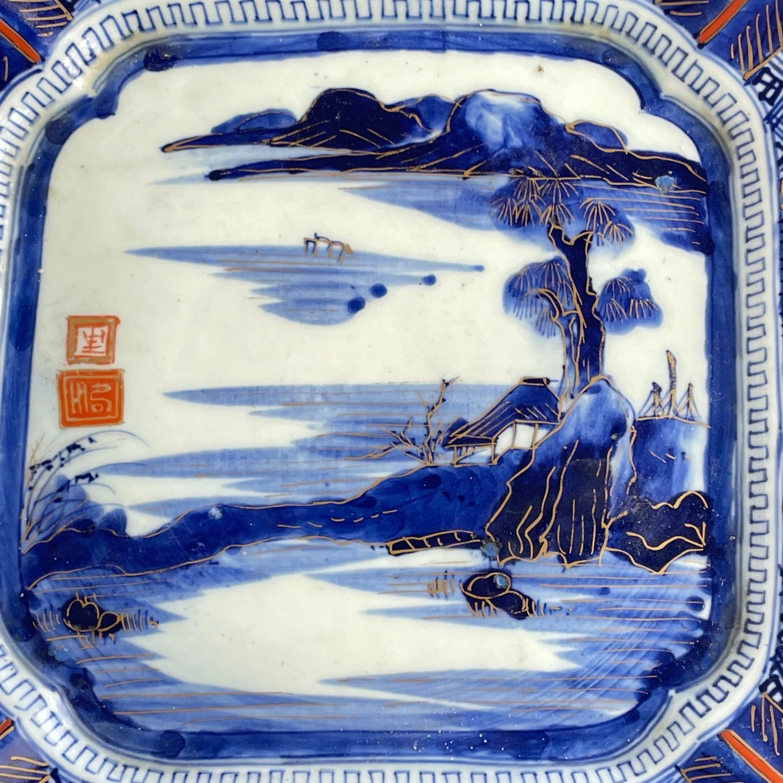 古伊万里 べろ藍 長角皿 5枚 古伊万里べろ藍長角皿5枚