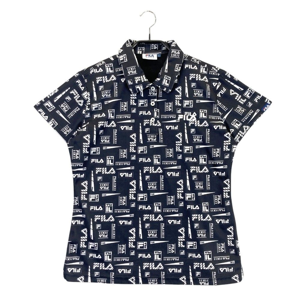 サイズ：L FILA GOLF フィラゴルフ 半袖ポロシャツ 総柄 ブラック系