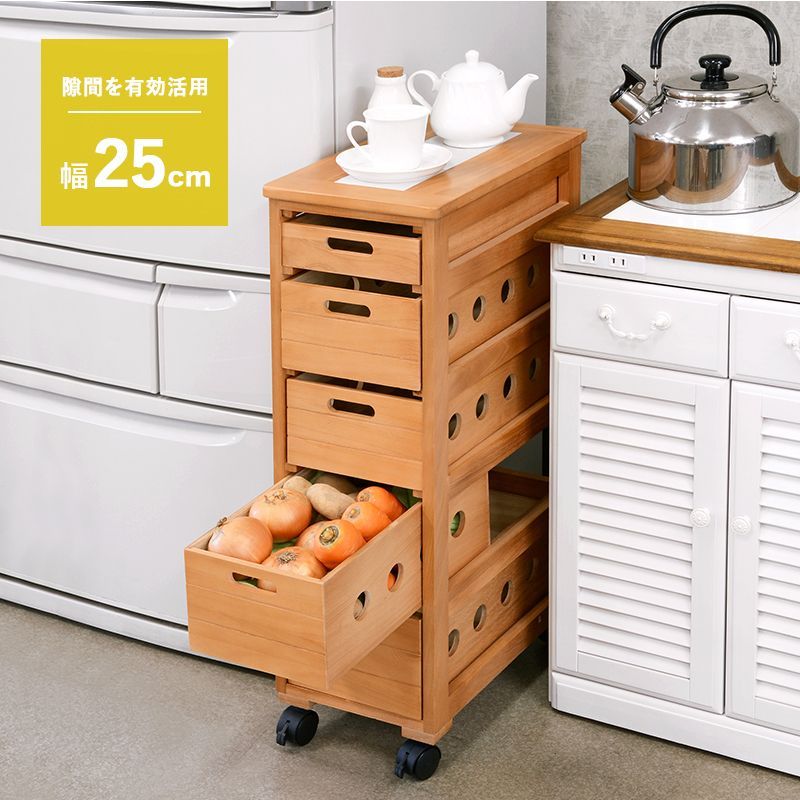 隙間収納 桐 木製 引き出し 5段 25×40×79cm ホワイトウォッシュ 隙間 ストッカー ストッカー 省スペース 天然木 キャスター付 シンプル デザイン インテリア 通気性 デザイン 完成品 おしゃれ 新生活