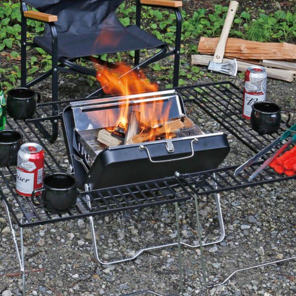 ベーシック アウトドア コンロ グリル V型ファイアグリル ブラックラベル キャプテンスタッグ CAPTAIN STAG バーベキューコンロ BBQコンロ バーベキューグリル 卓上 小型 折りたたみ アミ付き 焚き火台 BBQグリル おしゃれ