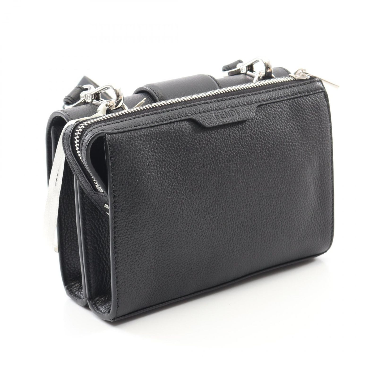 FENDI★ グラネートレザーのダブルバゲットバッグ★送関込 Fendi Double Baguette Black Leather Bag ダブルバゲットバッグ