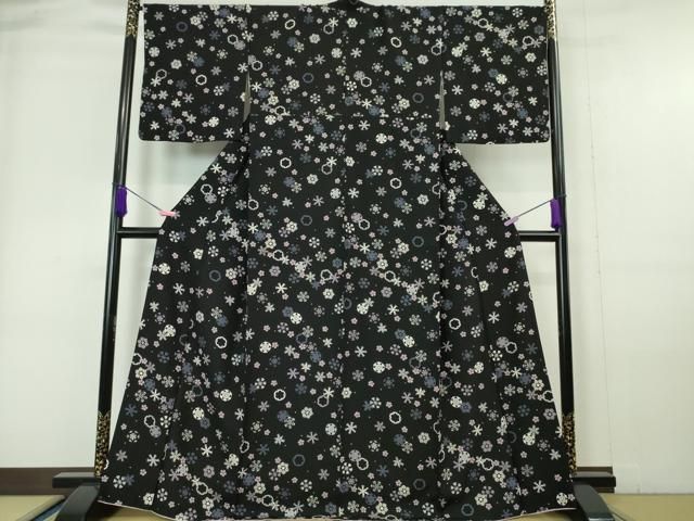 平和屋本店■極上　松田聖子　SEIKOMATSUDA　小紋　雪花　舞花　黒地　紙タグ付き　逸品　DZAA6028kh5 平和屋本店□極上 松田聖子 SEIKOMATSUDA 小紋 雪花 舞花 黒地 紙タグ