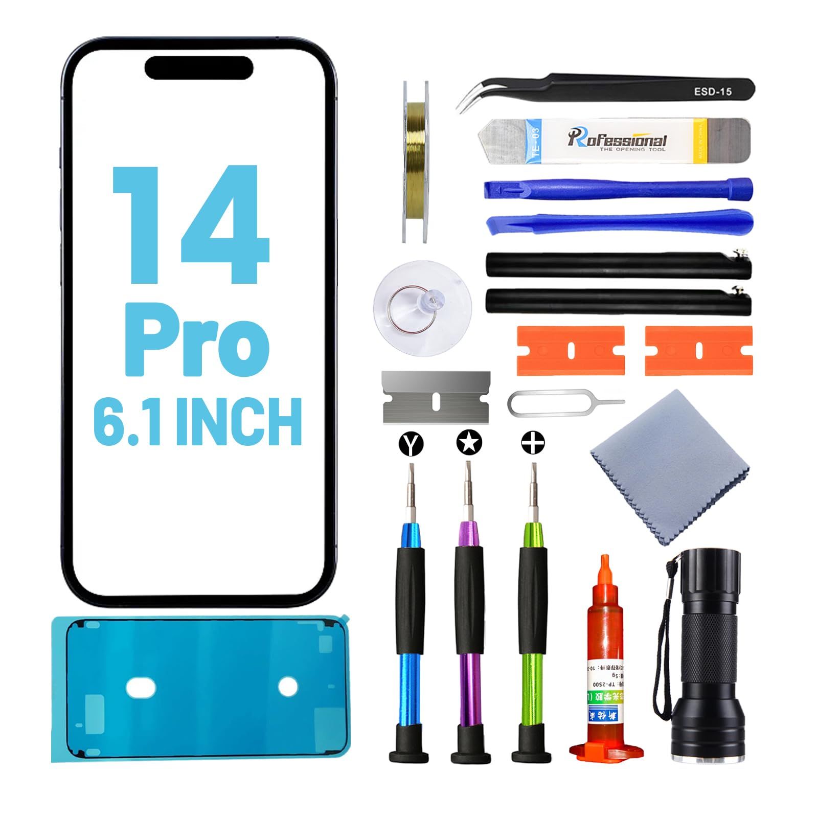 iPhone 14 Pro用Tpyag スクリーン交換 iPhone 14 Pro 6.1インチ用ガラス交換 防水接着剤付きスクリーン修理キット OLED-タッチデジタイザーなし for iPhone 14 Pro