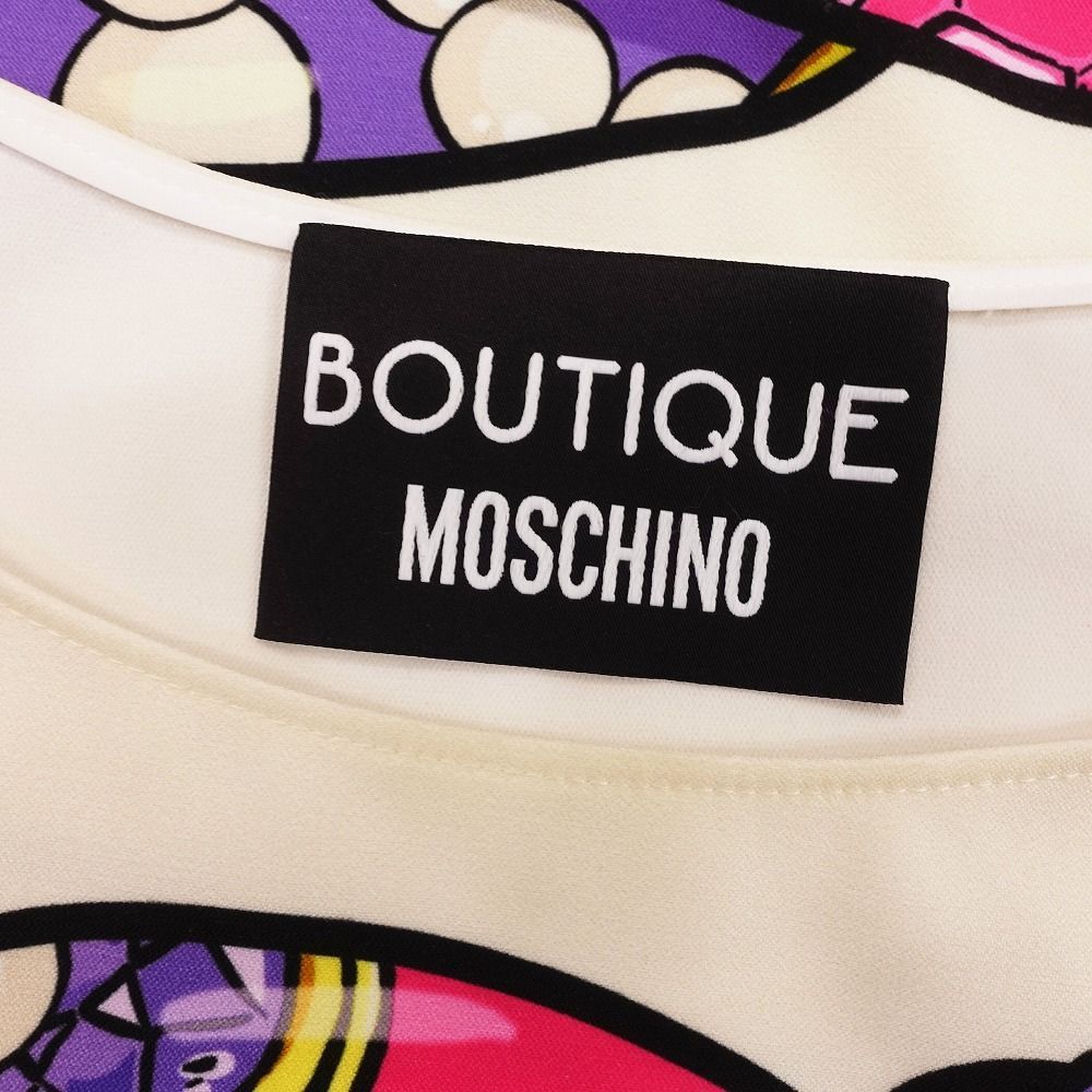 BOUTIQUE MOSCHINO ブティック モスキーノ リボン スカーフ柄 ブラウス シャツ 半袖 トップス 38 S ホワイト系 レディース 【中古】 BOUTIQUE MOSCHINO ブティック モスキーノ リボン スカーフ柄