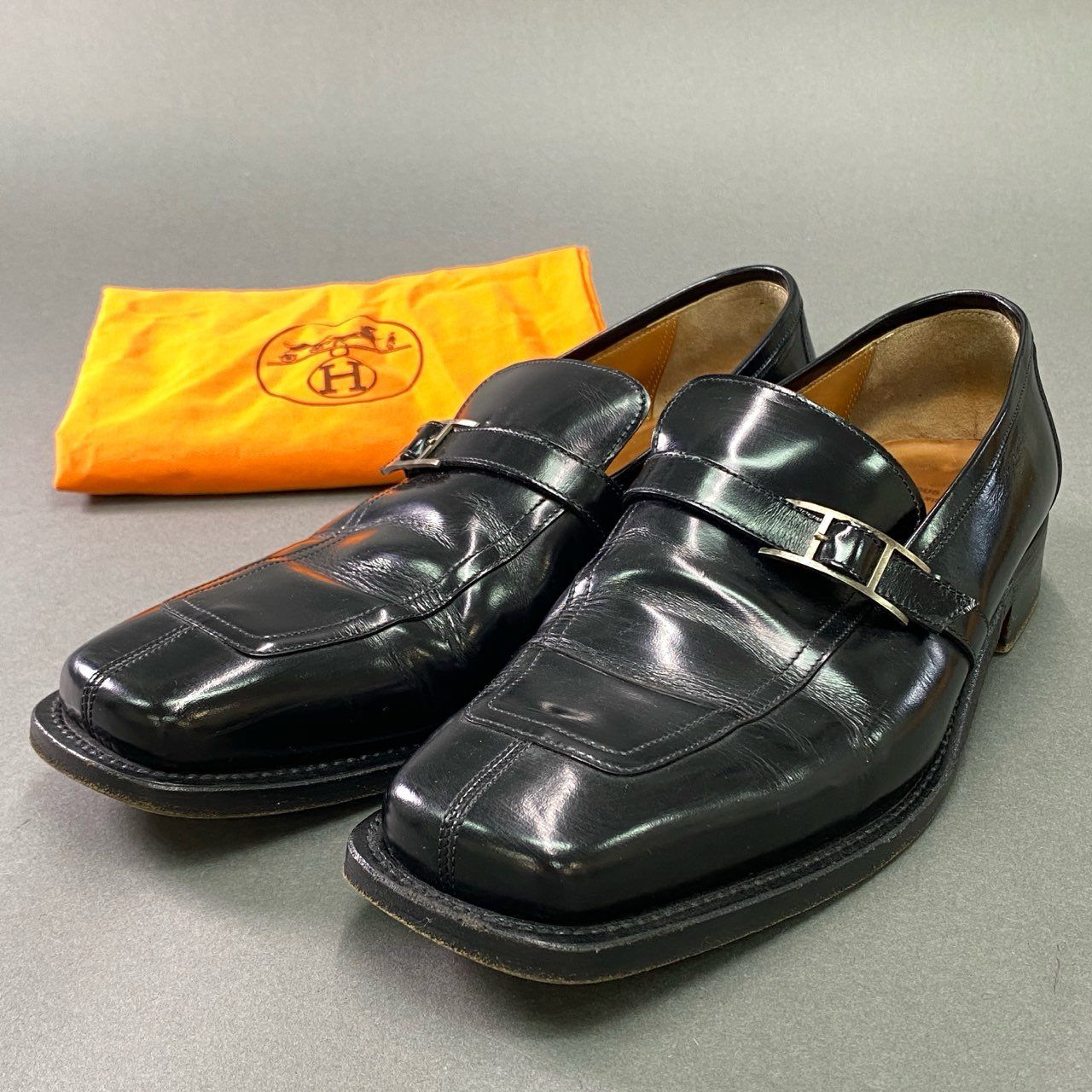 HERMESブラックレザーシューズ 41