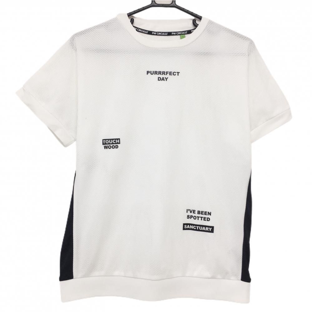 【美品】ピーダブリュサーキュラス Tシャツ 白×黒 メッシュ生地 透け感  レディース 2 ゴルフウェア PW CIRCULUS