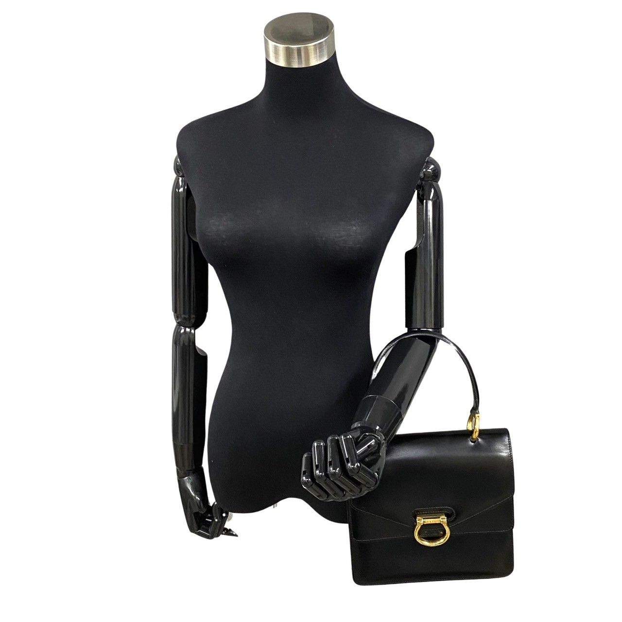 CELINE ヴィンテージセリーヌダブルフラップレザーハンドバッグ 