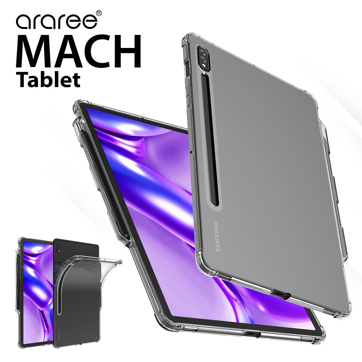 Galaxy Tab S7+ ケース ペンホルダー 付 クリア 耐衝撃 薄型 カバー Samsung GalaxyTabS7 Plus ギャラクシータブ S7プラス ギャラクシータブS7+ araree Mach