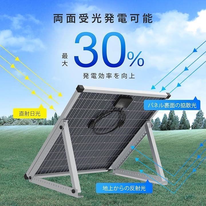 ZCOUCOU ソーラーパネル 100Ｗ 単結晶 両面発電 太陽光パネル 高転換率 超高効率 太陽光発電パネル ソーラーチャージャー IP68 防水 防塵 小型 キャンピングーカー 車 船舶 屋根 ベランダー 災害対策 防災グッズ 90cm