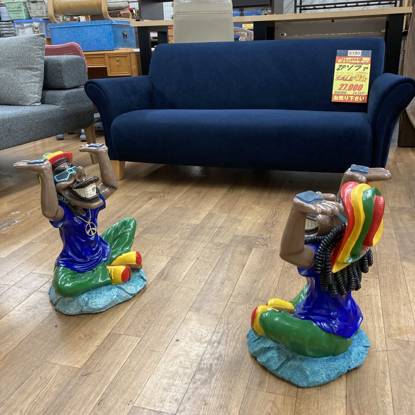 S748 ⭐ ラスタマン ガラスセンターテーブル レゲエ 幅110cm USED レア