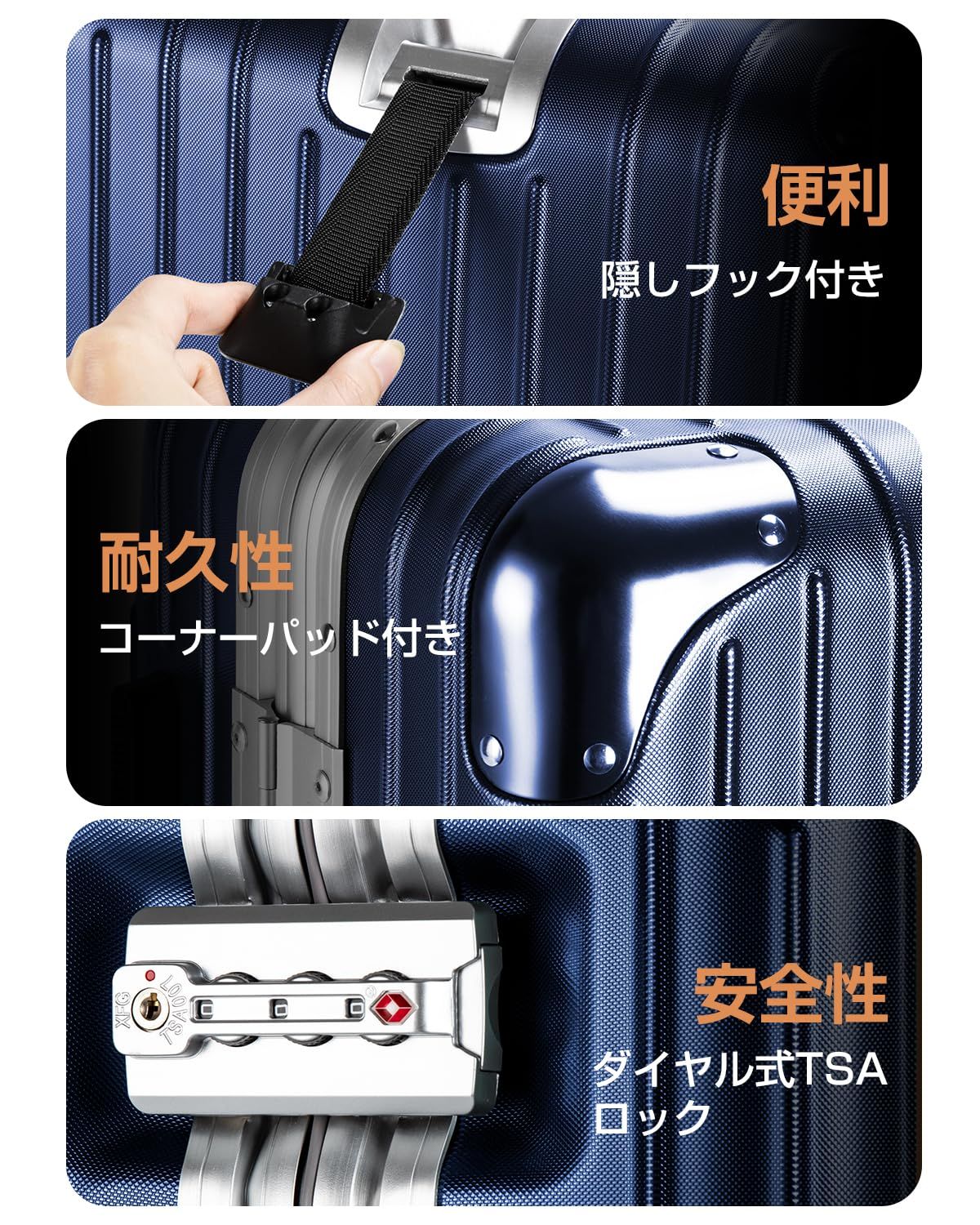 特別価格 ダブルキャスター 静音 耐衝撃 大型 360度回転 アルミフレーム TSAダイヤルロック キャリーバッグ 旅行 キャリーケース 出張 スーツケース M VARNIC ブルー