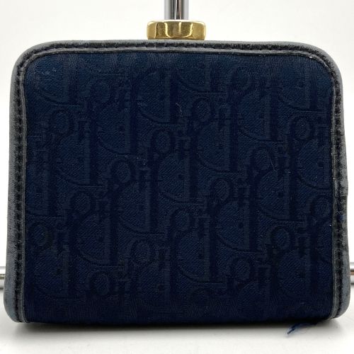 Christian Dior クリスチャンディオール トロッター コインケース 財布 がま口 ウォレット ミニ財布 ネイビー キャンバス レディース  小物 USED