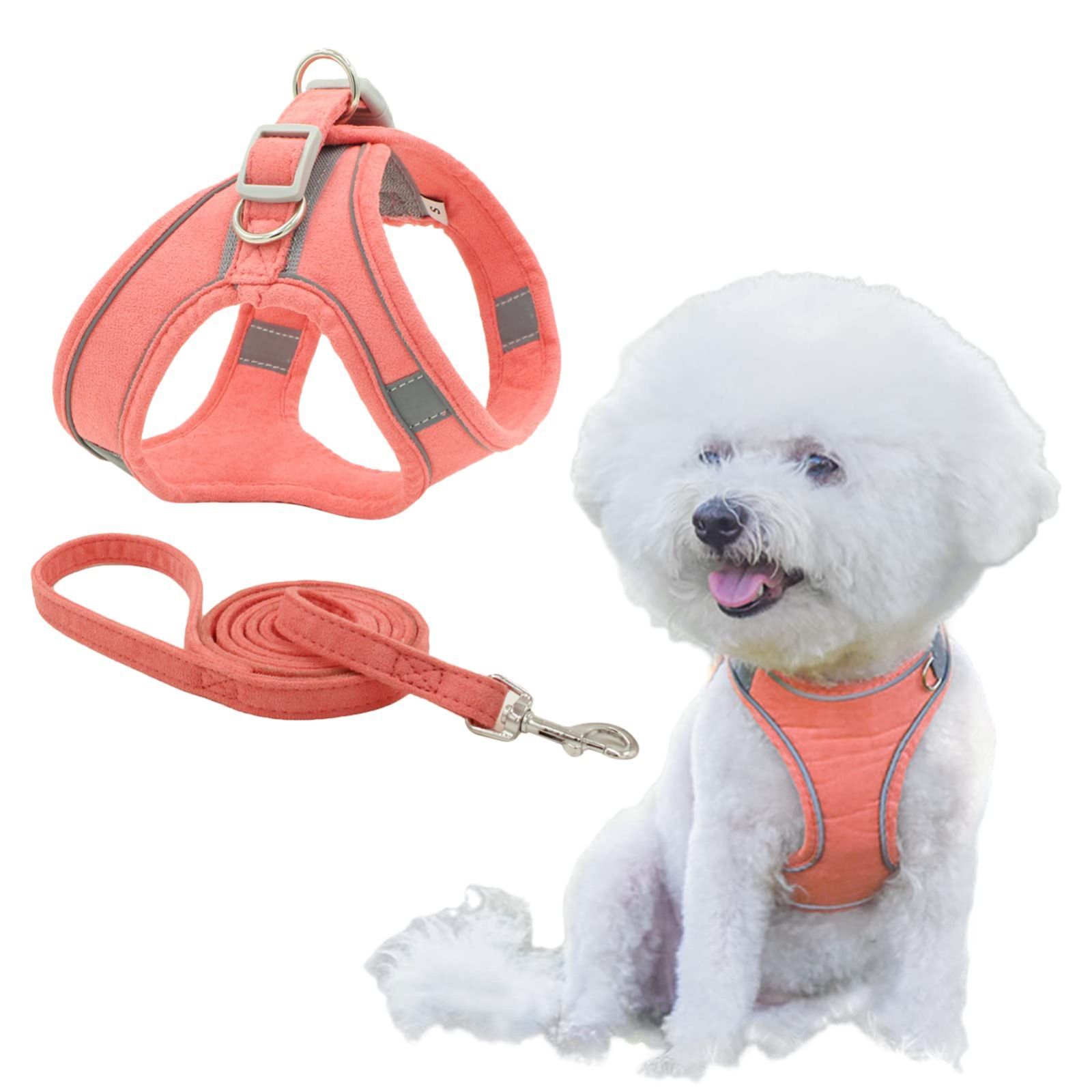 新着商品 反射光ストリップ付き 調節 胴輪 お散歩 猫 お外出 犬 着脱簡単 小型犬 ペット用ハーネス＆リードセット 中型犬 PET 大型犬 スエード ピンク KUVEELA M