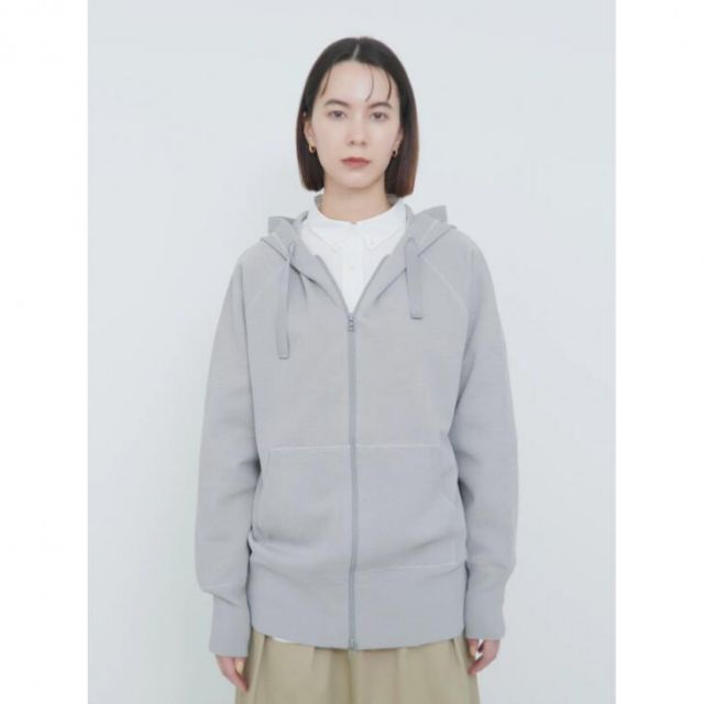 lelill レリル | ハイテクニットニットフーディー 杢グレー|オフホワイト size 38 | パーカー