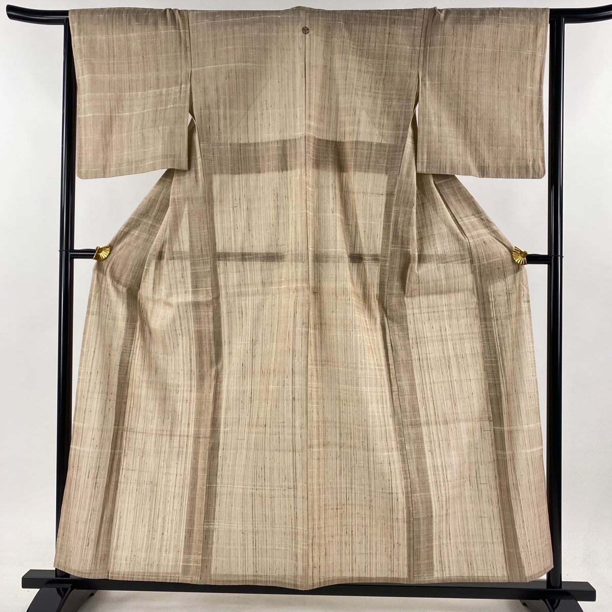 紬 身丈156cm 裄丈64.5cm M 薄物 夏紬 薄茶色 正絹 名品 一つ紋
