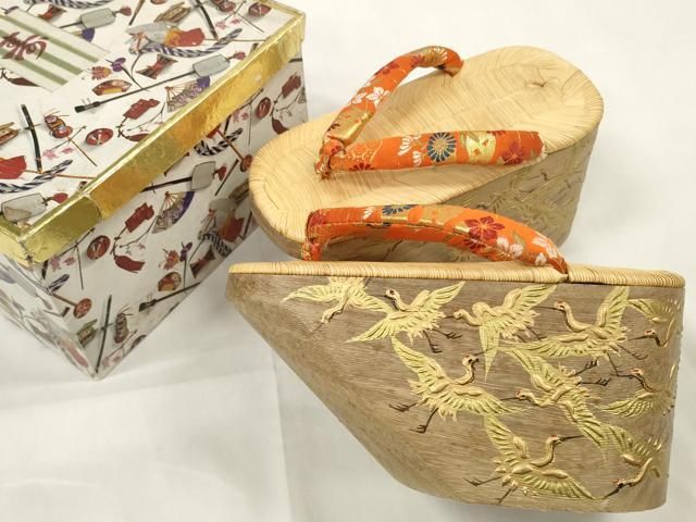 平和屋本店 和装小物 ぽっくり下駄 こっぽり おこぼ下駄 畳表 金蒔絵 千羽鶴 白木 き DZAA11505kh5