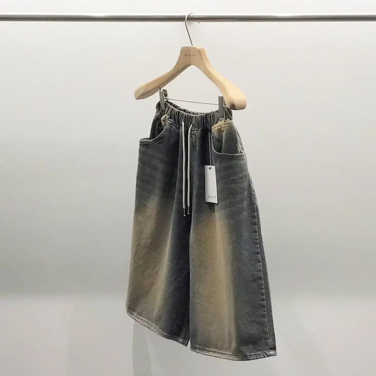 28 ー 36 メンズ ゴム 緑青 ウォッシング バミューダ パンツ デニム ハーフパンツ