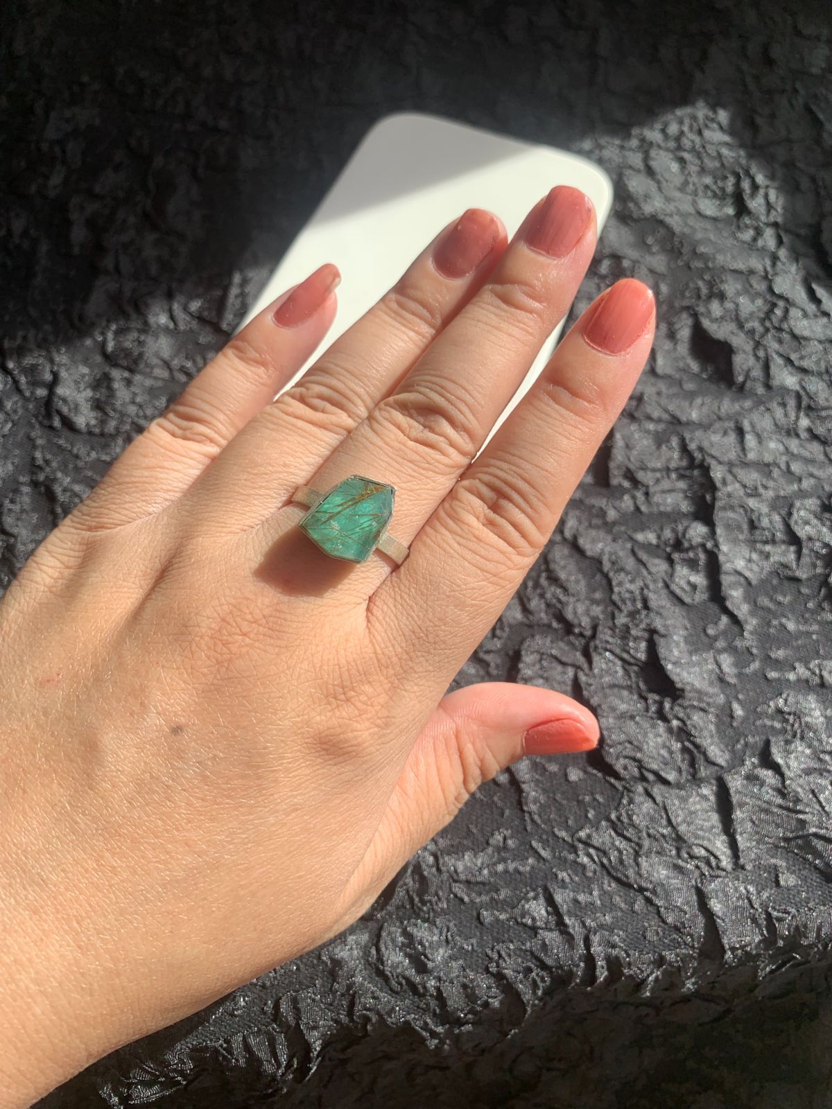 エメラルド×ルチルクォーツ ダブレットストーンリング SV925シルバー