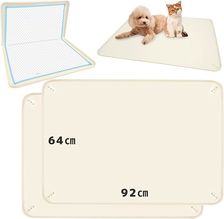 fabuon life 新モデル 92x64cm 犬 猫 シリコン トイレ トレー 四隅に固定 食事マット ペットマット お手入れ簡単 ワイド スーパーワイド アイボリー XL 92cmx64cm x2枚セット