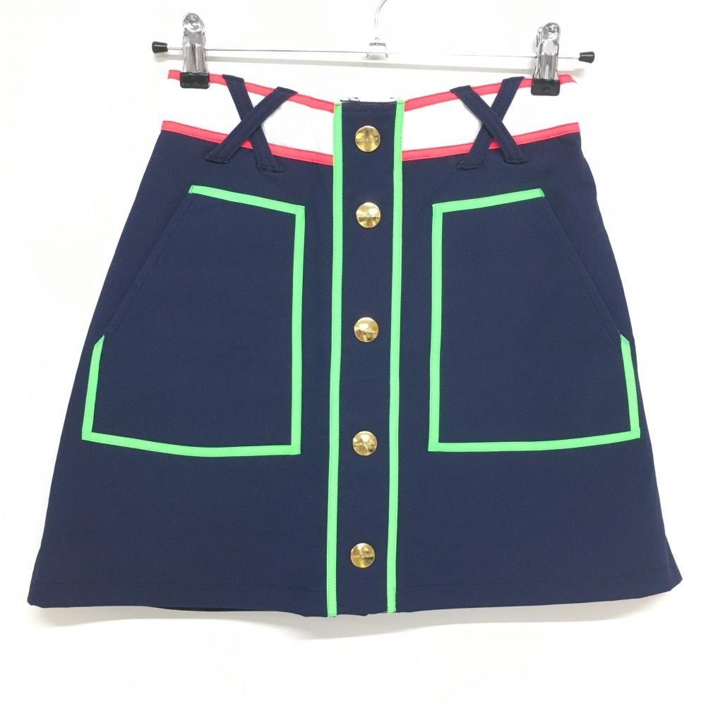 超美品】マークアンドロナ スカート ネイビー×グリーン×オレンジ 内側