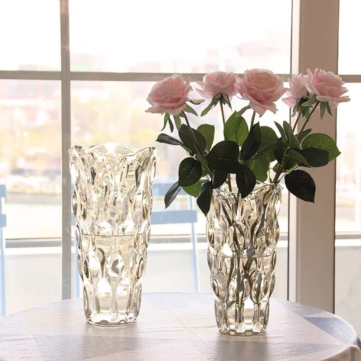 ガラス フラワーベース 透明 花瓶 ガラス おしゃれ 大 花瓶 北欧 花瓶 グラデーション　透明 広口 花器 部屋 玄関 リビング 　アンバー