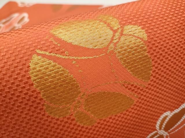 九寸名古屋帯　舞蝶文　金糸　逸品 平和屋着物□塩瀬 九寸名古屋帯 型染め 舞蝶文 正絹 逸品
