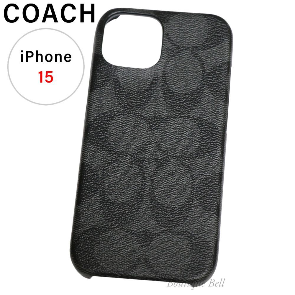 COACH コーチ シグネチャー iPhone15 ケース チャコール CT682