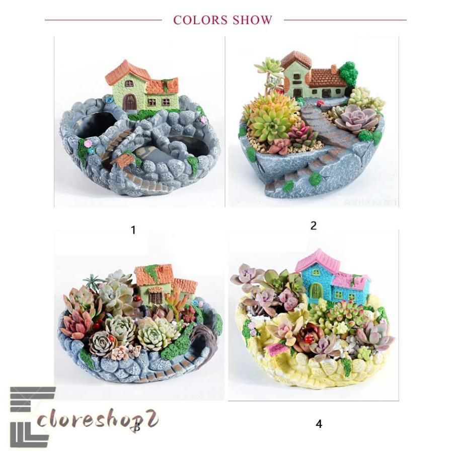 多肉植物 寄せ植え 植木鉢 鉢 お城 民家 ハウス 別荘 大サイズ 底穴