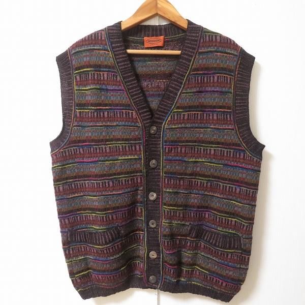 wnc ミッソーニ MISSONI ベスト ジレ ニット 50 黒 紫 マルチ ボーダー