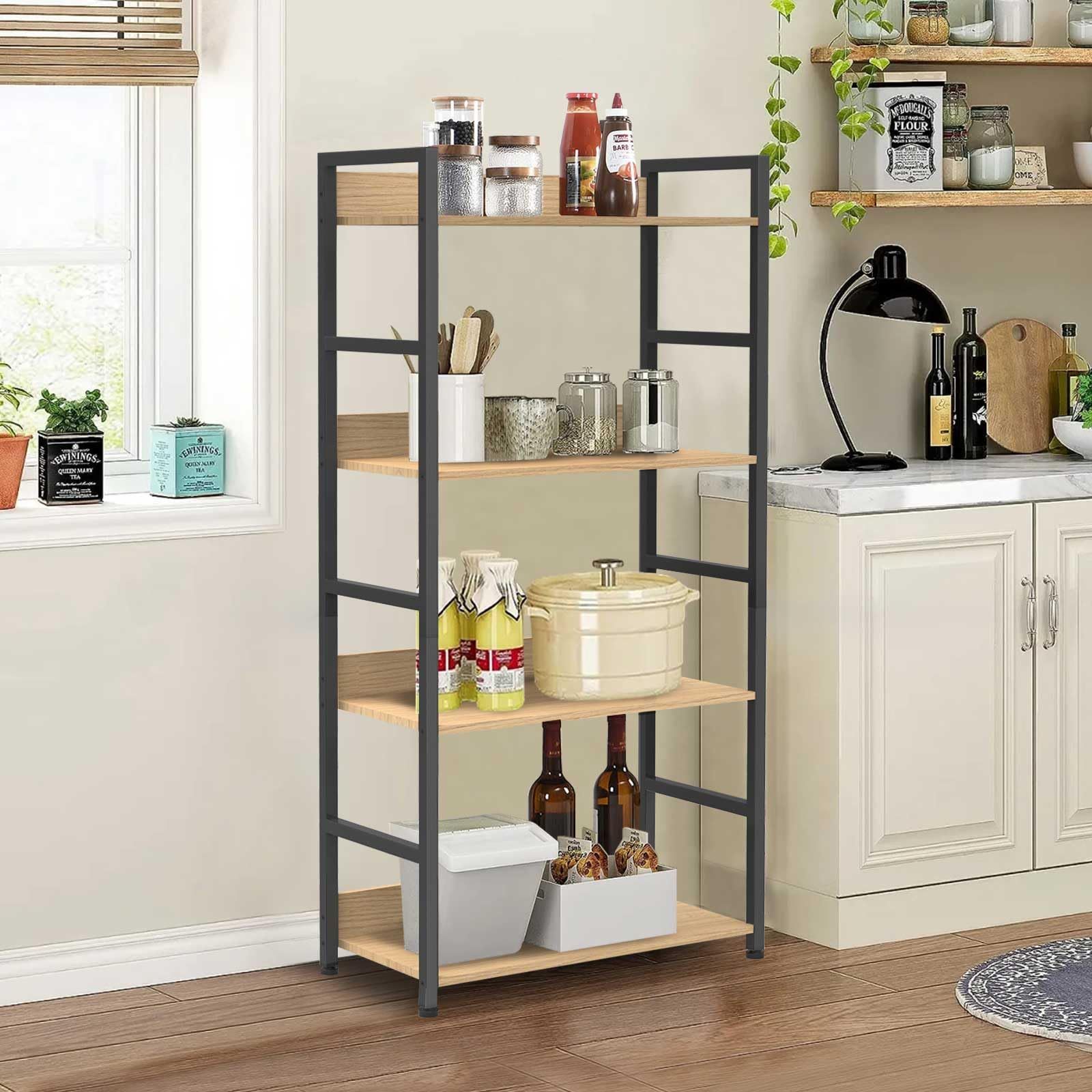 棚 ラック 4段 DSDCDJ オープンシェルフ 幅60×奥行30×高さ120cm 収納ラック キッチンラック おしゃれ 本棚 木目調 耐久 組立簡単 高耐荷重 リビングルーム キッチン ベッドルーム バスルーム バルコニー 書斎に適用 NEXPOTALLINN_EU