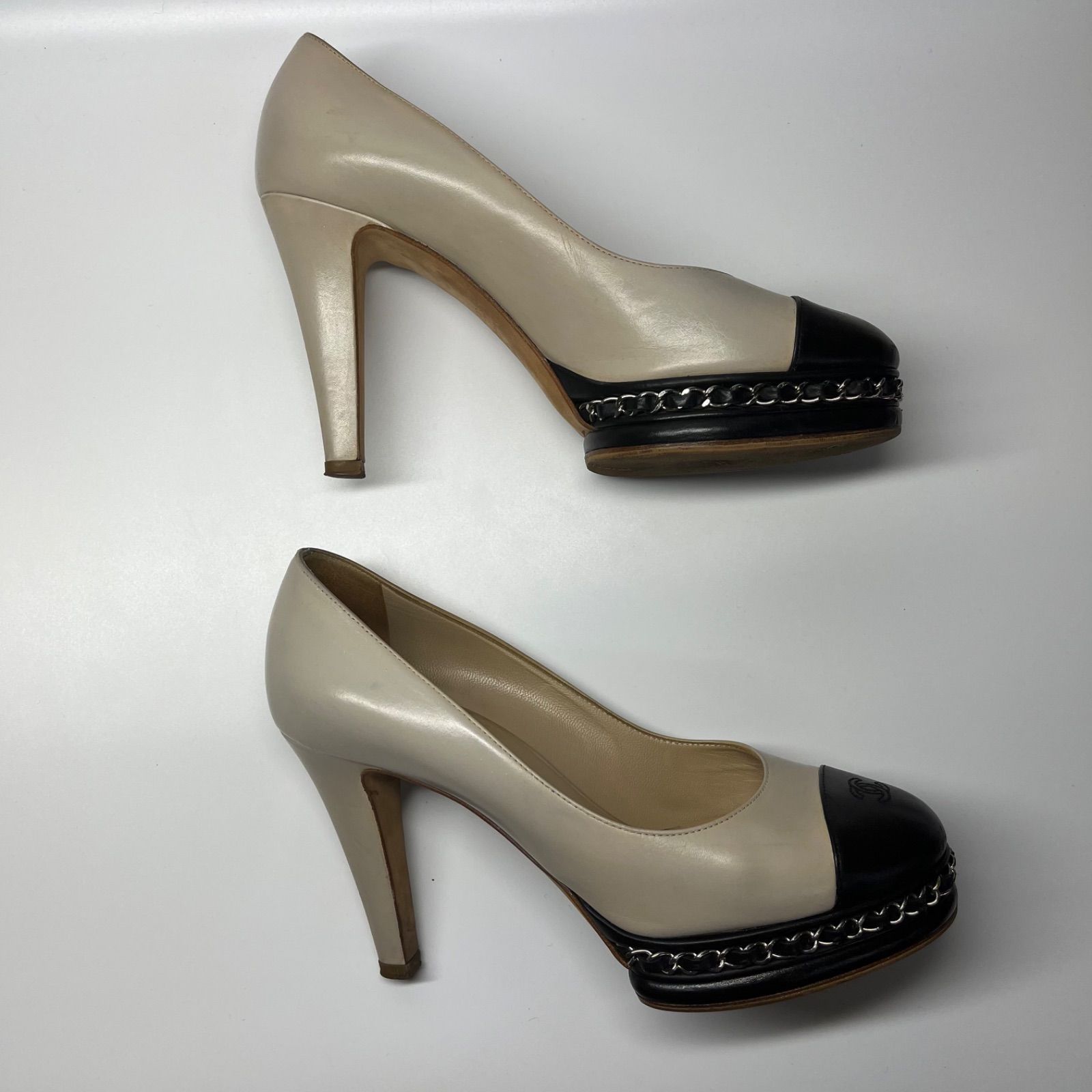 CHANEL シャネル パンプス ヒール バイカラー ベージュ×ブラック