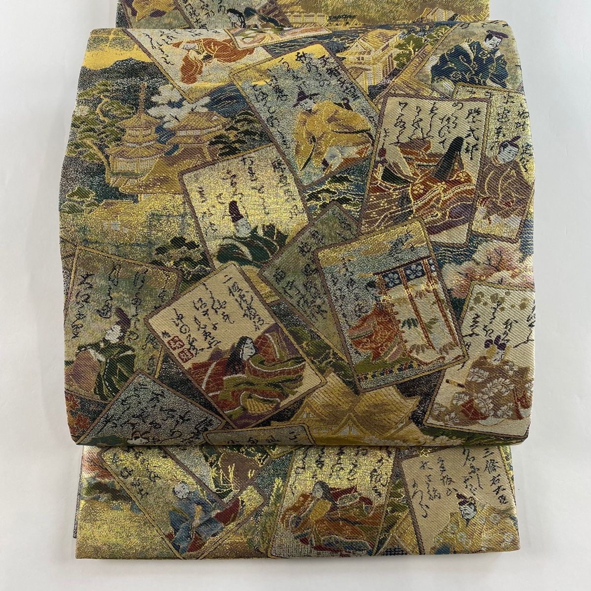 丸帯 美品 逸品 本金箔全通丸帯 琳派百人一首 箔 金色 正絹