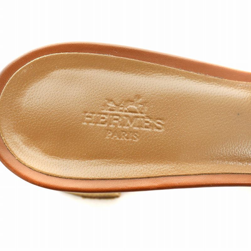 エルメス HERMES オアジス Hモチーフ サンダル ヒール 38 茶 ブラウン