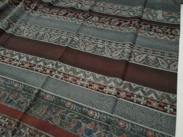 平和屋着物○小林文次郎 訪問着 紬地 横段吉祥更紗花唐草