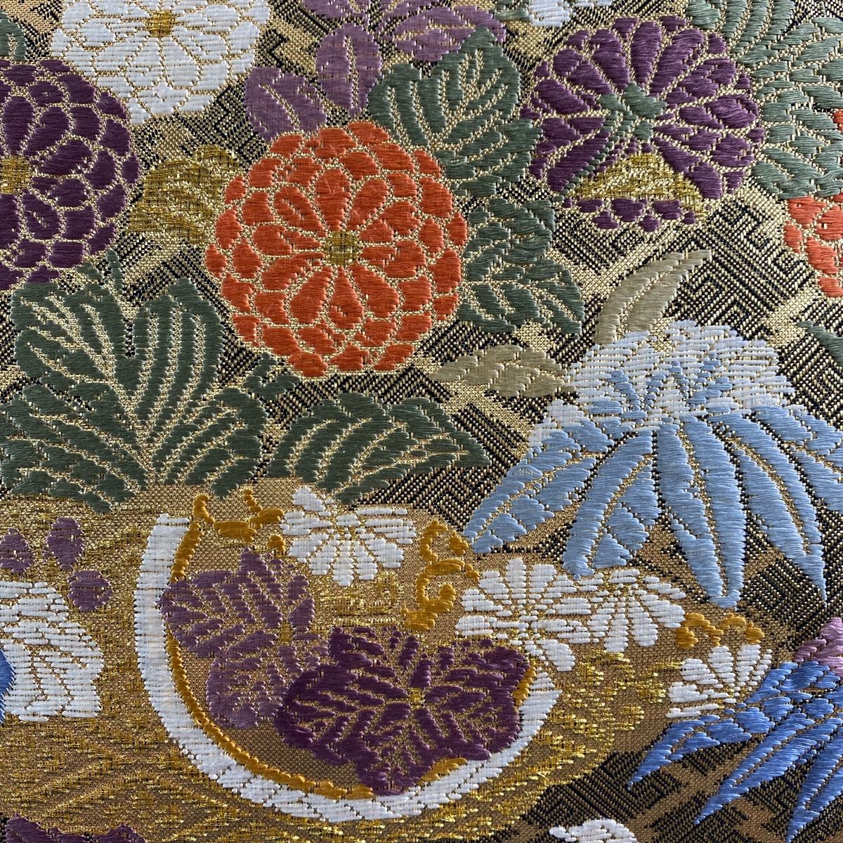 袋帯 秀品 蝶 花丸文 箔 金糸 金色 六通 正絹 【中古】 袋帯 美品